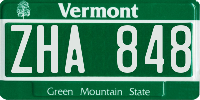 VT license plate ZHA848