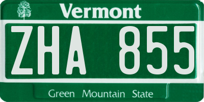 VT license plate ZHA855