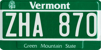 VT license plate ZHA870