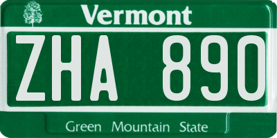 VT license plate ZHA890