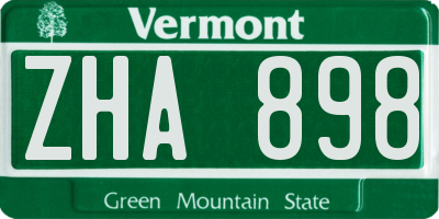 VT license plate ZHA898