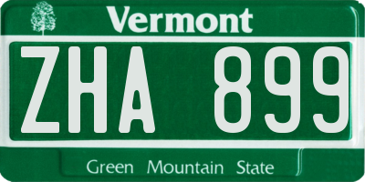 VT license plate ZHA899