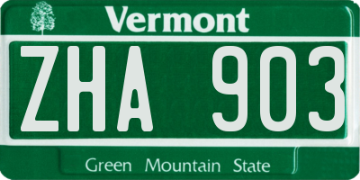 VT license plate ZHA903