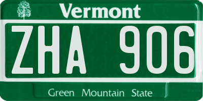 VT license plate ZHA906