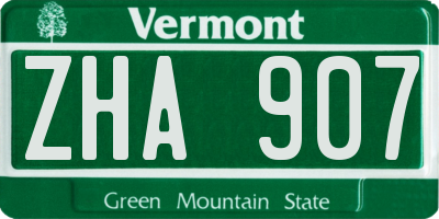 VT license plate ZHA907