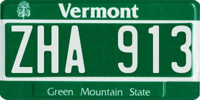 VT license plate ZHA913