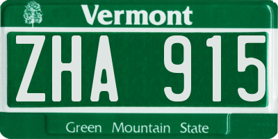 VT license plate ZHA915