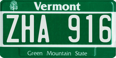 VT license plate ZHA916