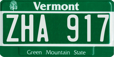 VT license plate ZHA917