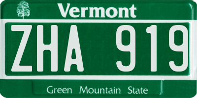 VT license plate ZHA919