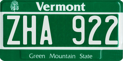 VT license plate ZHA922