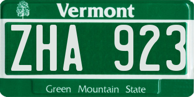 VT license plate ZHA923