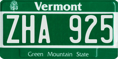 VT license plate ZHA925