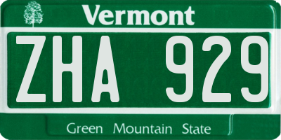 VT license plate ZHA929