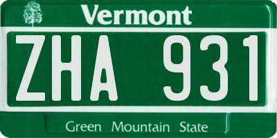 VT license plate ZHA931