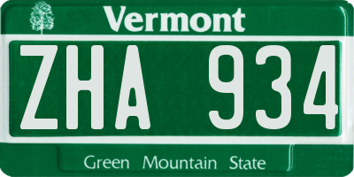 VT license plate ZHA934