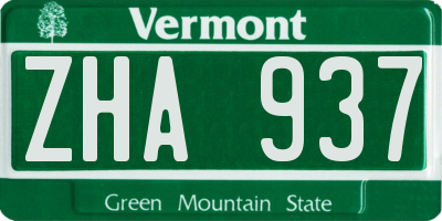 VT license plate ZHA937