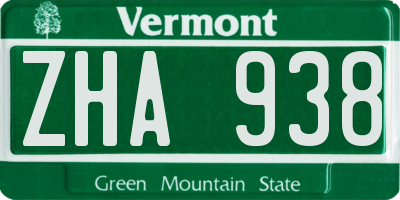 VT license plate ZHA938