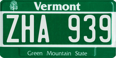 VT license plate ZHA939