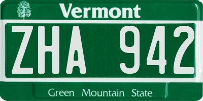 VT license plate ZHA942