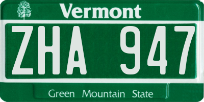 VT license plate ZHA947