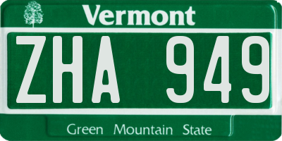 VT license plate ZHA949