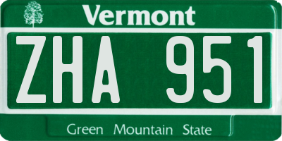 VT license plate ZHA951