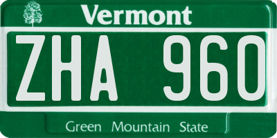 VT license plate ZHA960
