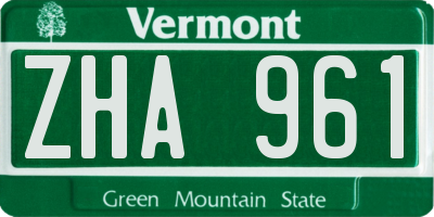 VT license plate ZHA961