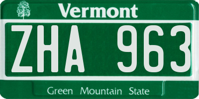 VT license plate ZHA963