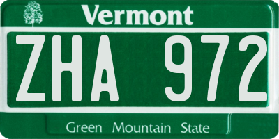VT license plate ZHA972
