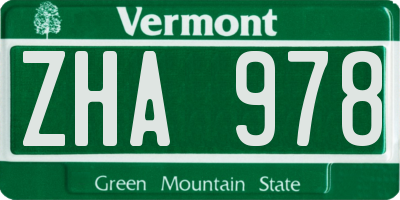 VT license plate ZHA978