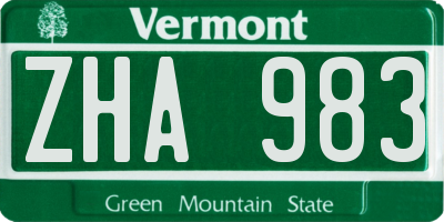 VT license plate ZHA983