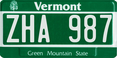 VT license plate ZHA987