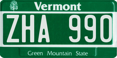 VT license plate ZHA990