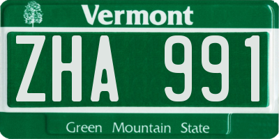 VT license plate ZHA991