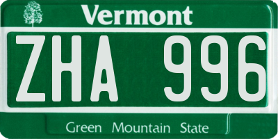 VT license plate ZHA996