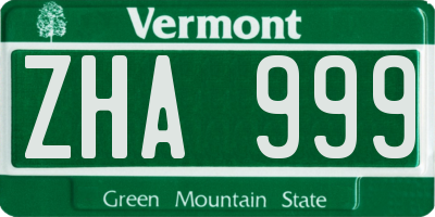 VT license plate ZHA999