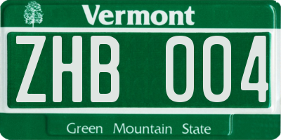 VT license plate ZHB004