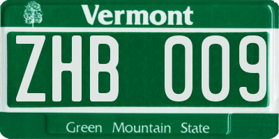 VT license plate ZHB009