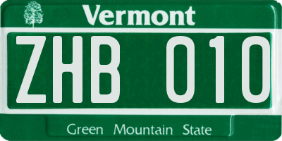 VT license plate ZHB010