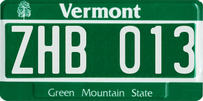 VT license plate ZHB013