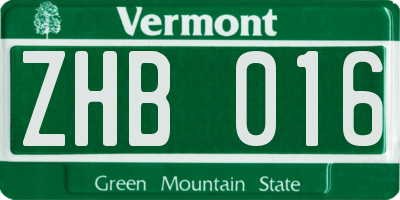 VT license plate ZHB016