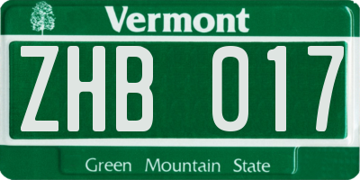 VT license plate ZHB017