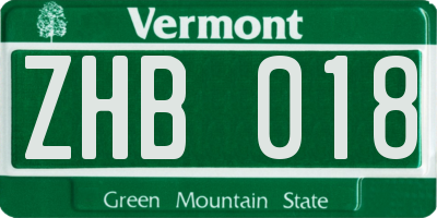 VT license plate ZHB018