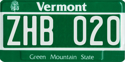VT license plate ZHB020