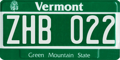 VT license plate ZHB022