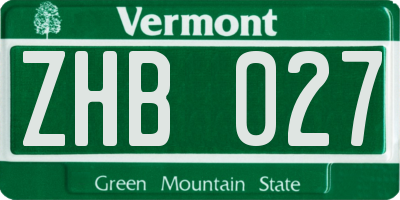 VT license plate ZHB027