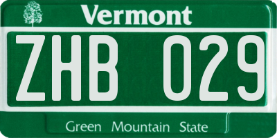 VT license plate ZHB029