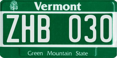 VT license plate ZHB030